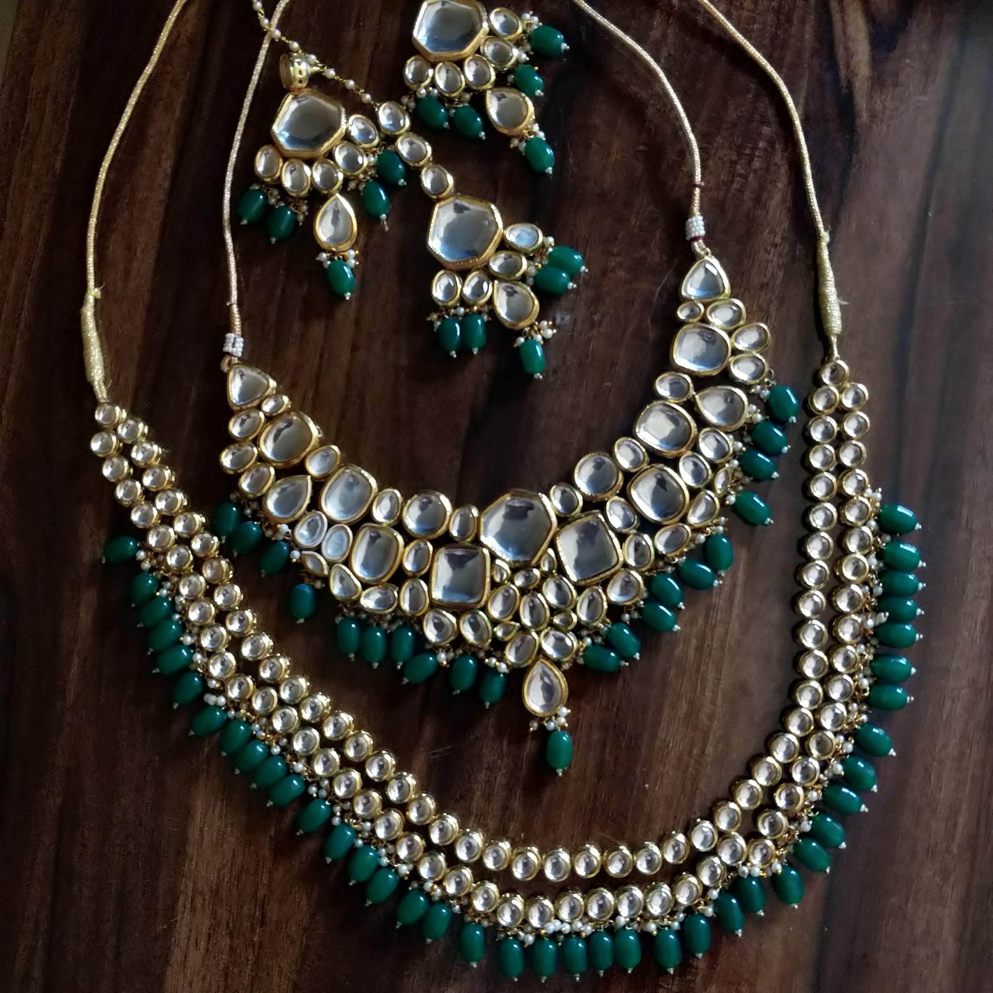 Zevar Necklace Beautiful Green beads Kundan Necklace