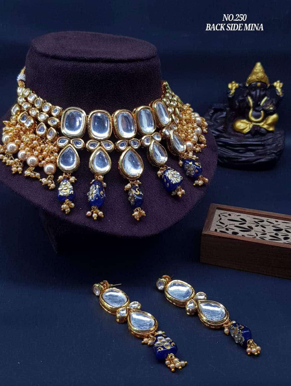 Zevar Necklace Blue Kundan Pearls & Beads Choker By Zevar