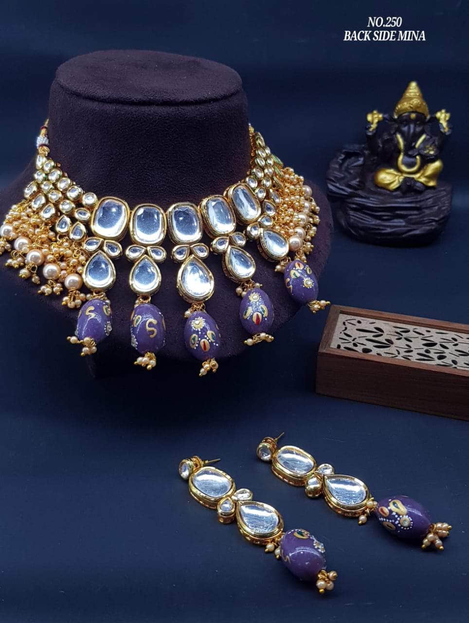 Zevar Necklace blueviolet Kundan Pearls & Beads Choker By Zevar