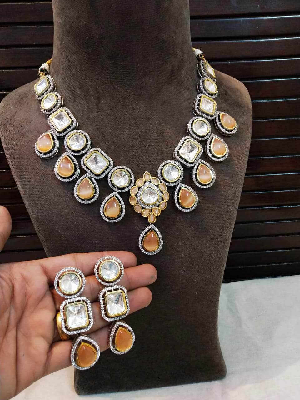Zevar Necklace Brwon Indian Kundan Necklace Set By Zevar