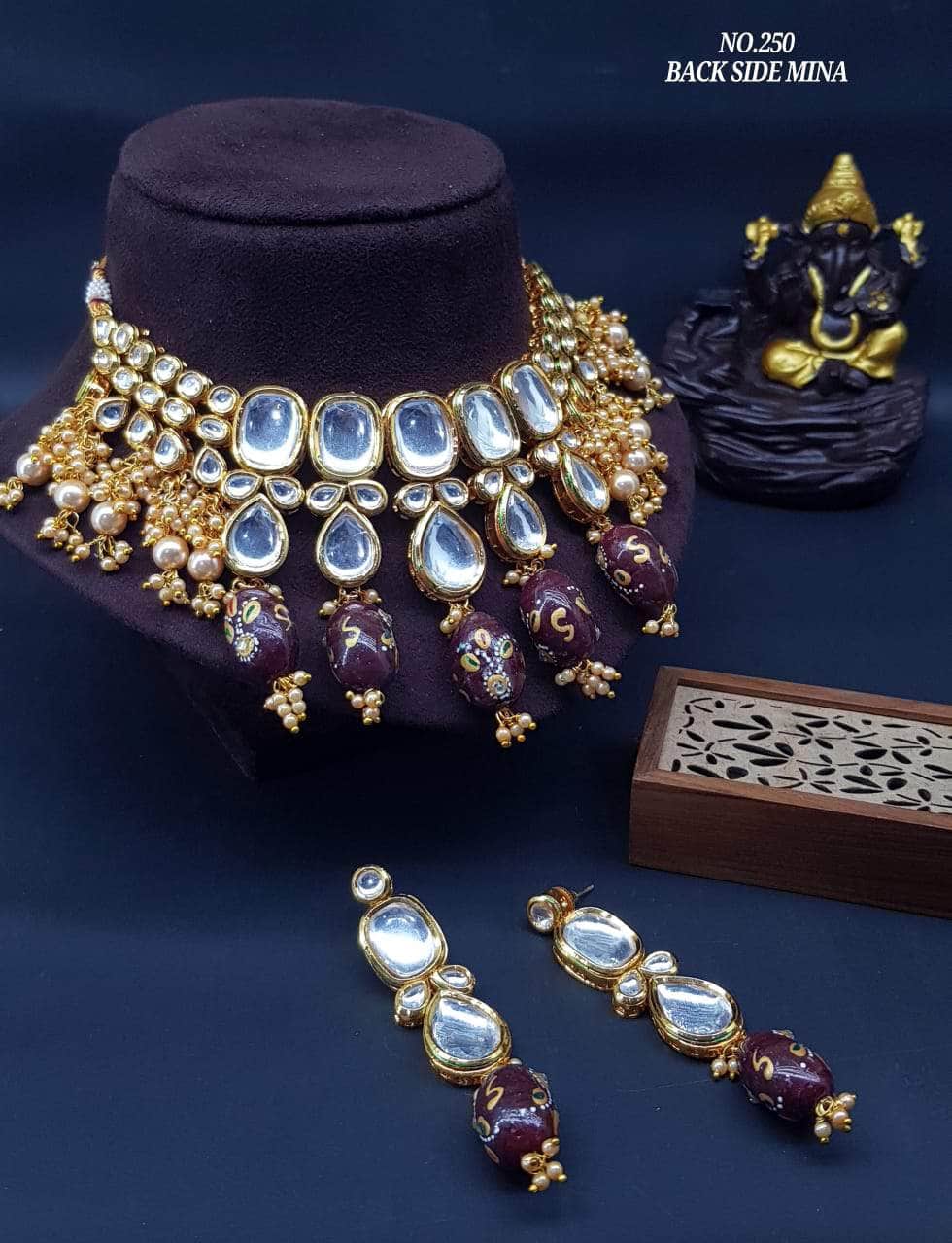 Zevar Necklace EggPlant Kundan Pearls & Beads Choker By Zevar