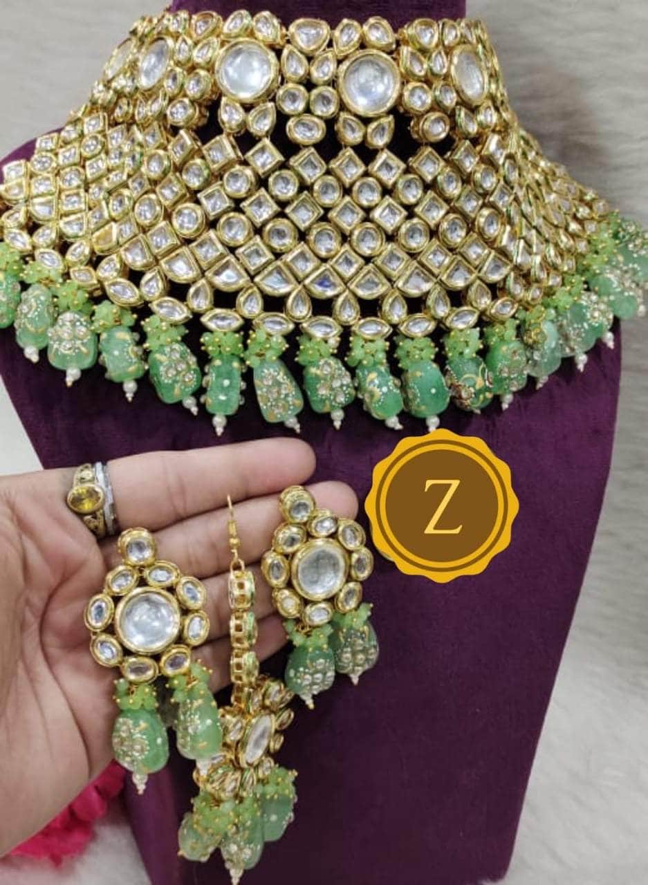 Zevar Necklace Garden Multicolored Kundan Gold Tone Brass Necklace By Zevar