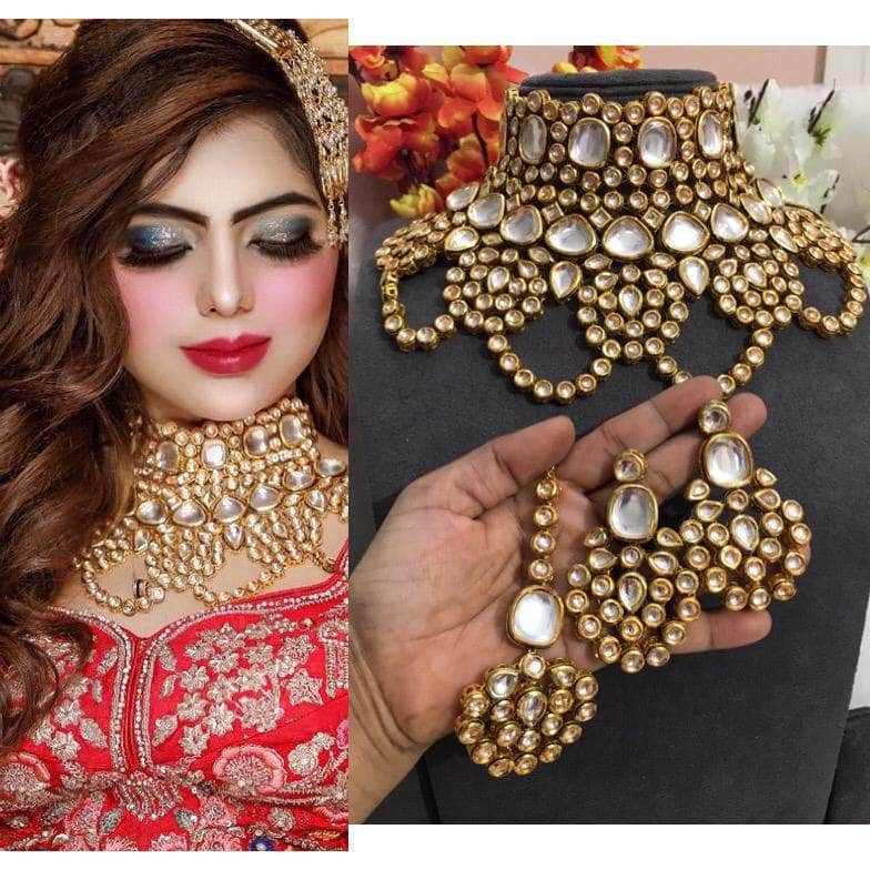 Zevar Necklace Gold Plated Kundan Necklace Set By Zevar