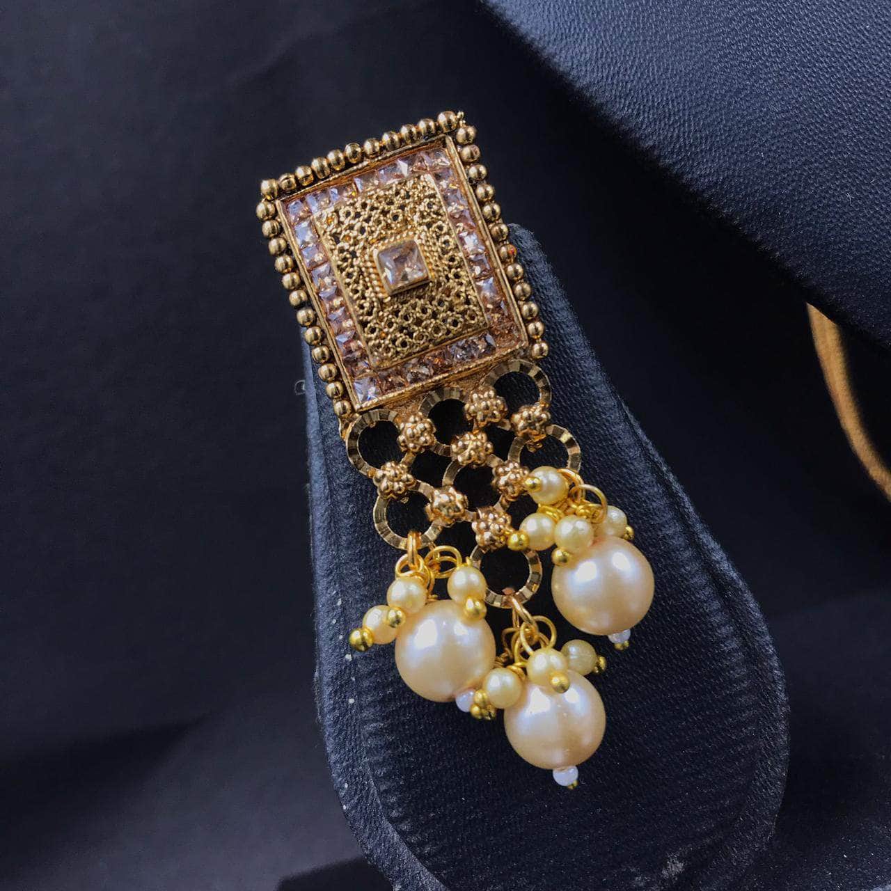 Zevar Necklace Gold-Toned Stone Studded Choker Jewellery Set By Zevar
