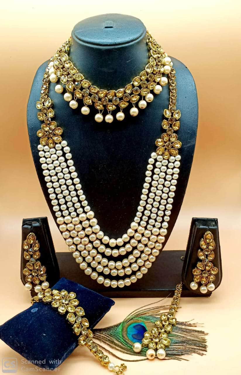 Off-White Multi Strand Pearl Jewellery Set - Zevar