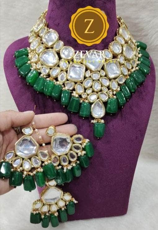 Zevar Necklace green Kundan Pearl & Beads Choker By Zevar