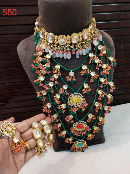 Zevar Necklace Green Kundan Pearl Necklace By Zevar
