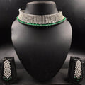 Zevar Necklace Green Partywear New And Unique AD Choker Set By Zevar