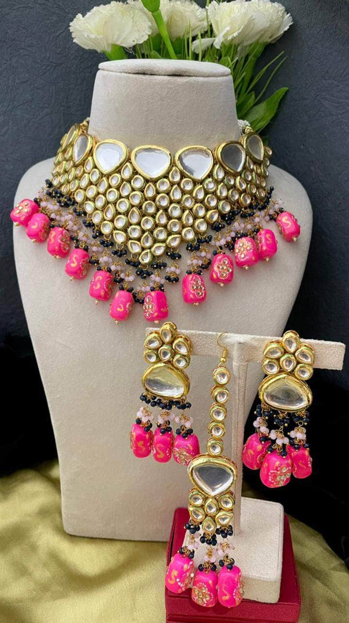 Zevar Necklace Kundan Choker Necklace Set with Earrings, Indian Jewelry Set, Real Kundan Jewellery Set , By Zevar.