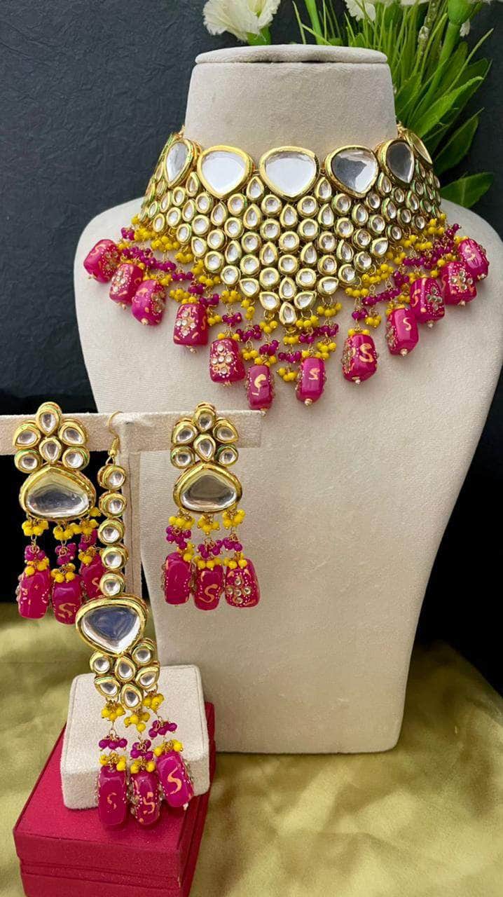 Zevar Necklace Kundan Choker Necklace Set with Earrings, Indian Jewelry Set, Real Kundan Jewellery Set , By Zevar.