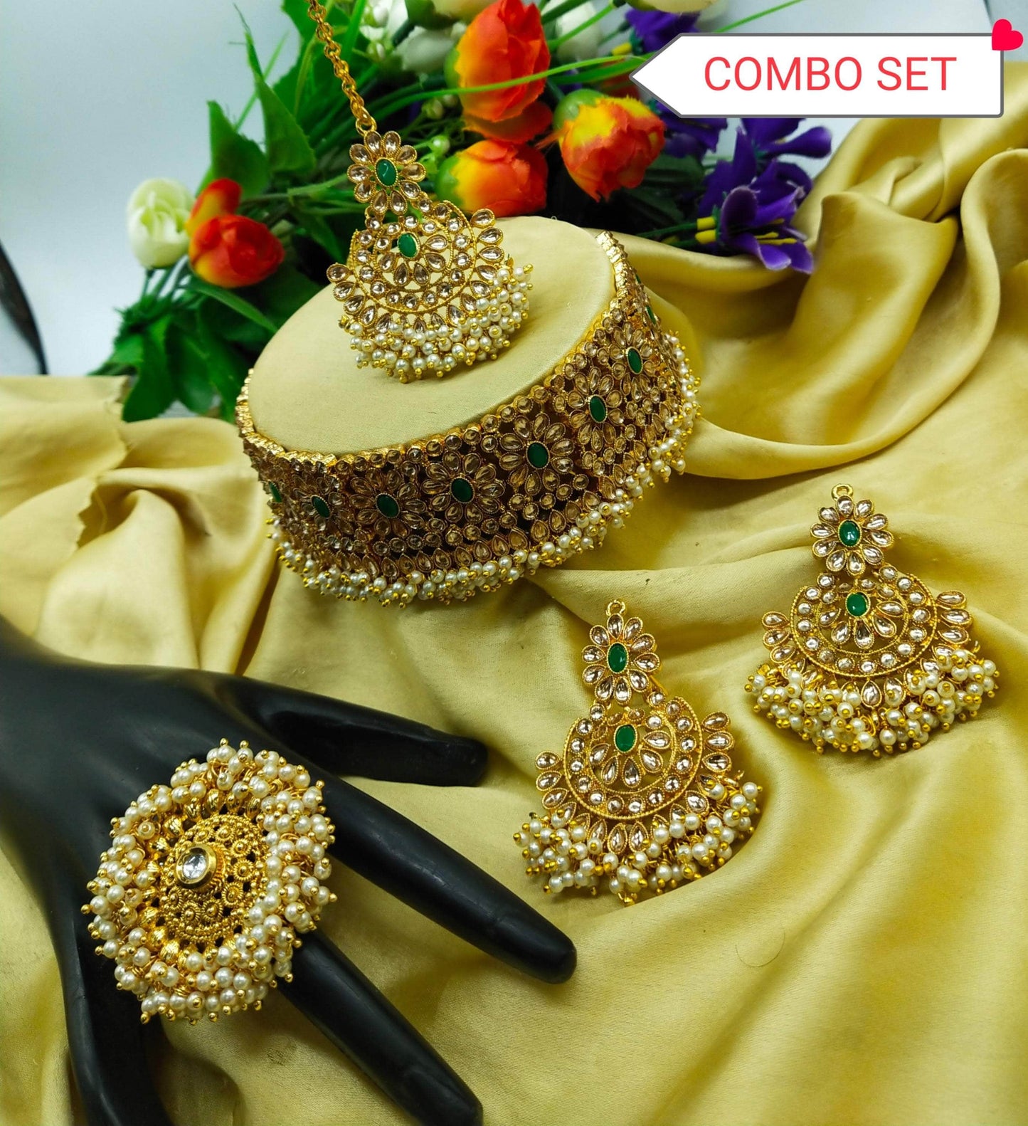 Kundan Gold Plated Necklace Set By Zevar - Zevar