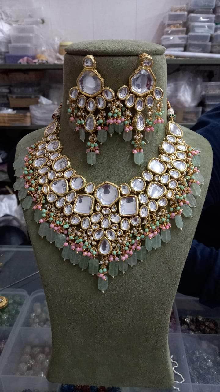Zevar Necklace Kundan Pearl And Beads Choker Necklace. Set By Zevar