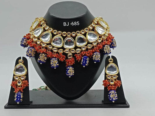 Zevar Necklace Kundan Sabyasachi Inspired handpainted Tumble Beads Necklace set By Zevar