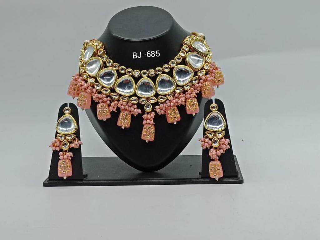 Zevar Necklace Kundan Sabyasachi Inspired handpainted Tumble Beads Necklace set By Zevar