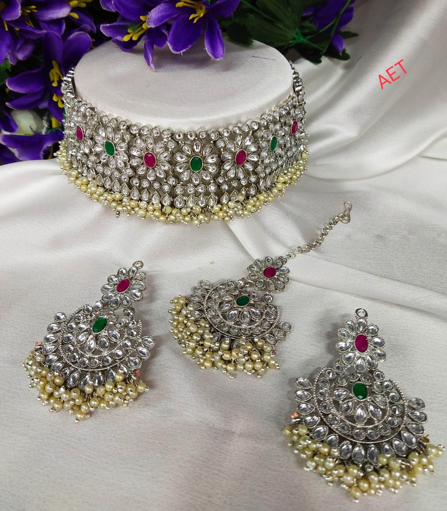 Pearls Bridal Choker Necklace SeT - Zevar