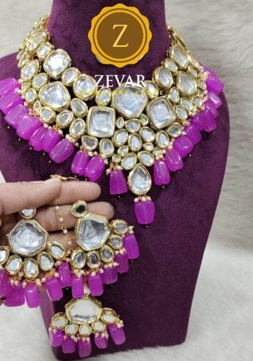Zevar Necklace pink Kundan Pearl & Beads Choker By Zevar