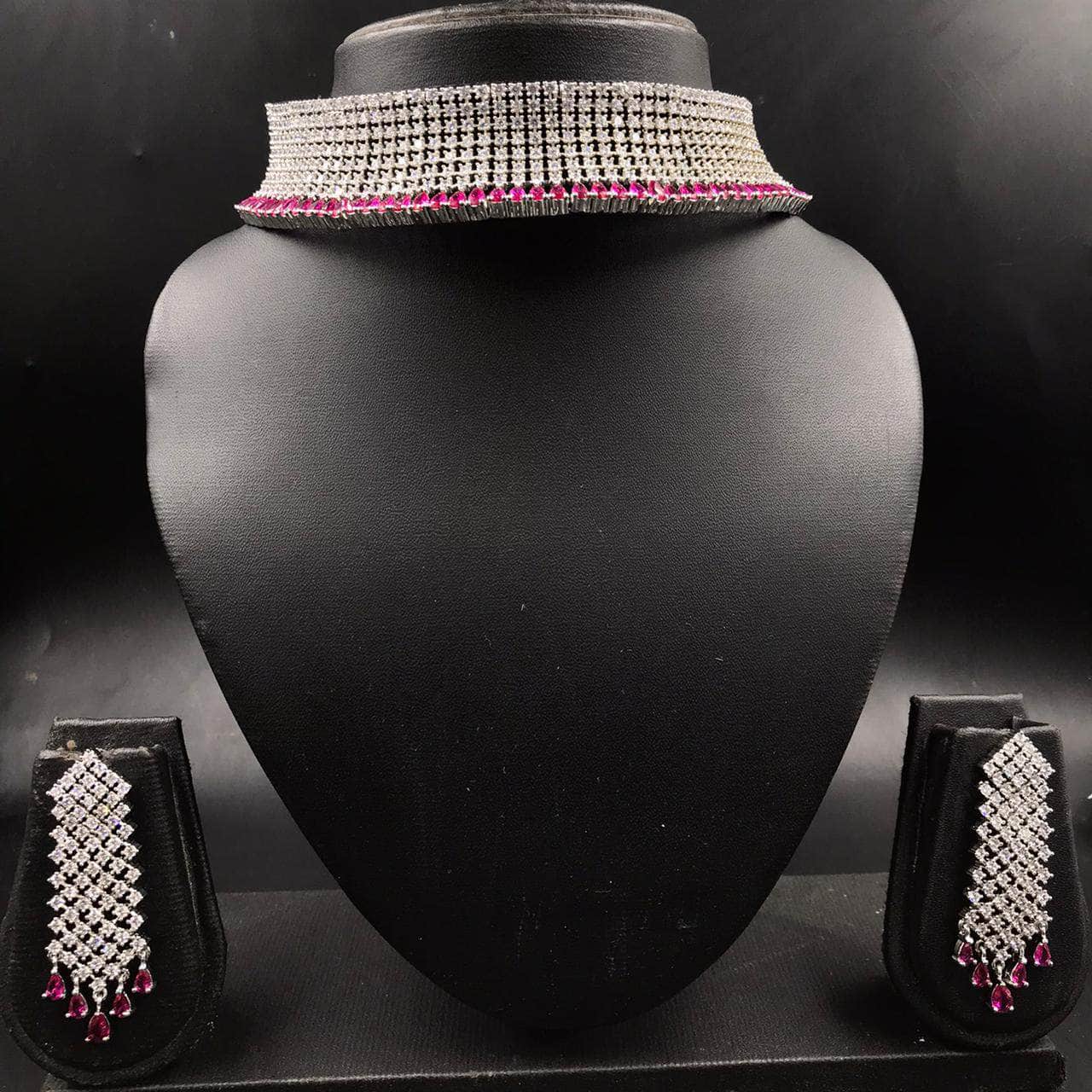 Zevar Necklace Pink Partywear New And Unique AD Choker Set By Zevar