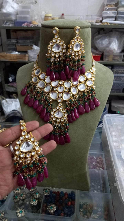 Zevar Necklace Semiprecious Stone Kundan Choker Necklace. set by zevar