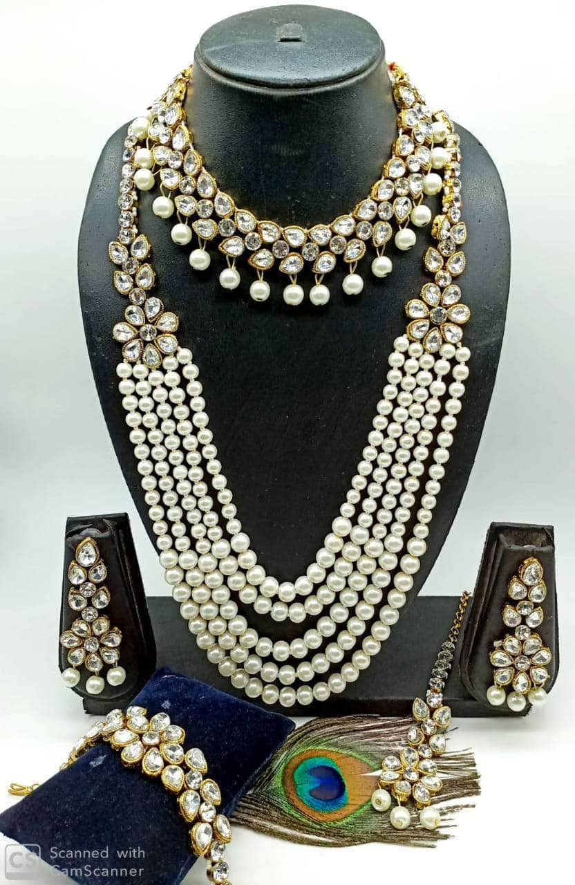 Off-White Multi Strand Pearl Jewellery Set - Zevar