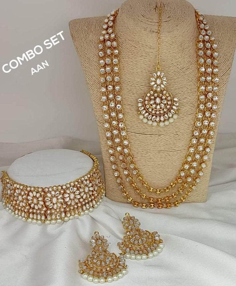 Zevar Necklace White Pearl & Beads Studded Necklace Set By Zevar