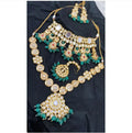 Zevar Necklaces Beautifull Green Kundan Semi Bridal Necklace with Maang-Teeka Necklace Set By Zevar