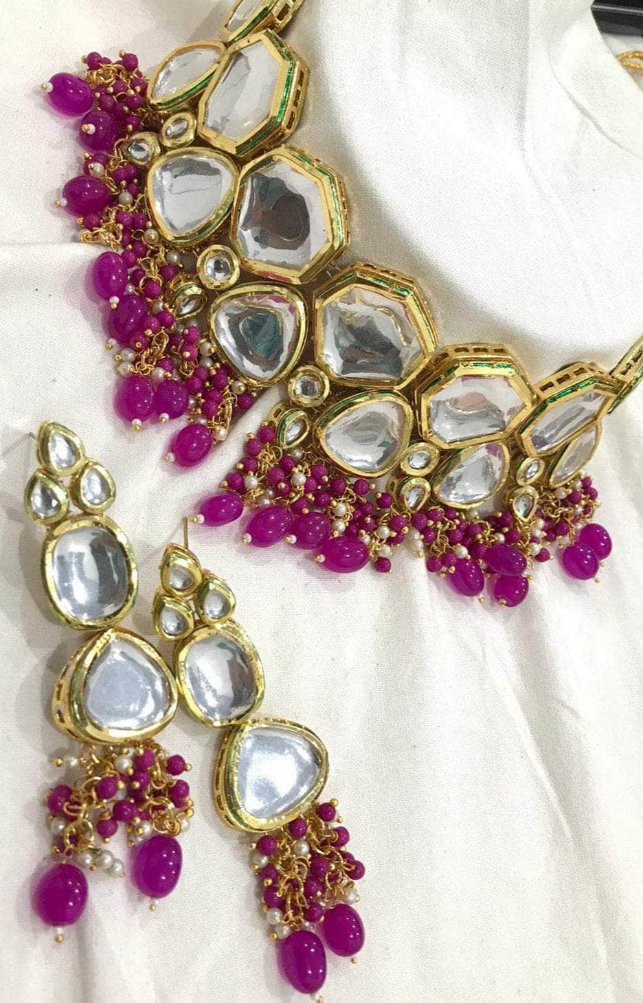 Zevar Necklaces bridesmaid jewelry for v neck dress Pacchi Kundan Necklace/ Sabyasachi Necklace/ Indian Necklace By Zevar.