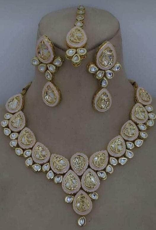 Zevar Necklaces Drop Kundan Choker Necklace Set with Earring By Zevar.