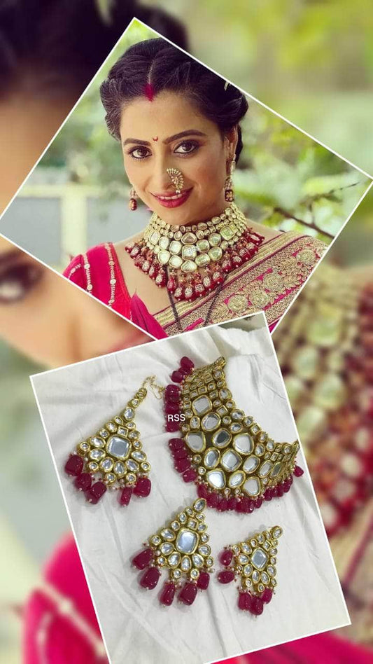 Zevar Necklaces Kundan Choker Polki Bridal Necklace Set with Earring By Zevar.