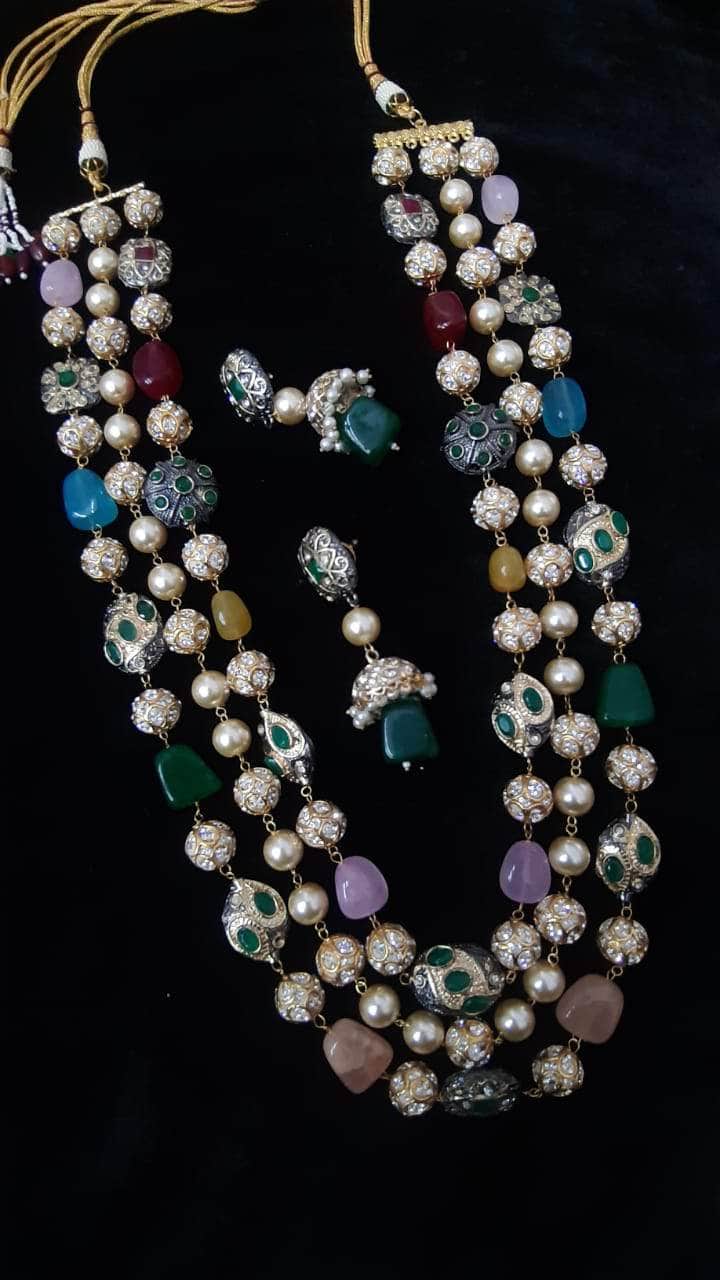 Zevar Necklaces Multicolor Beautifull Kundan Necklace With Earrings By Zevar.
