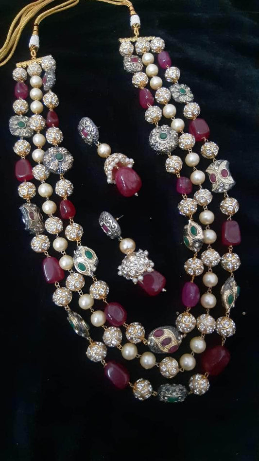 Zevar Necklaces Pink And Green Gold Tone Kundan Necklace With Earrings By Zevar.