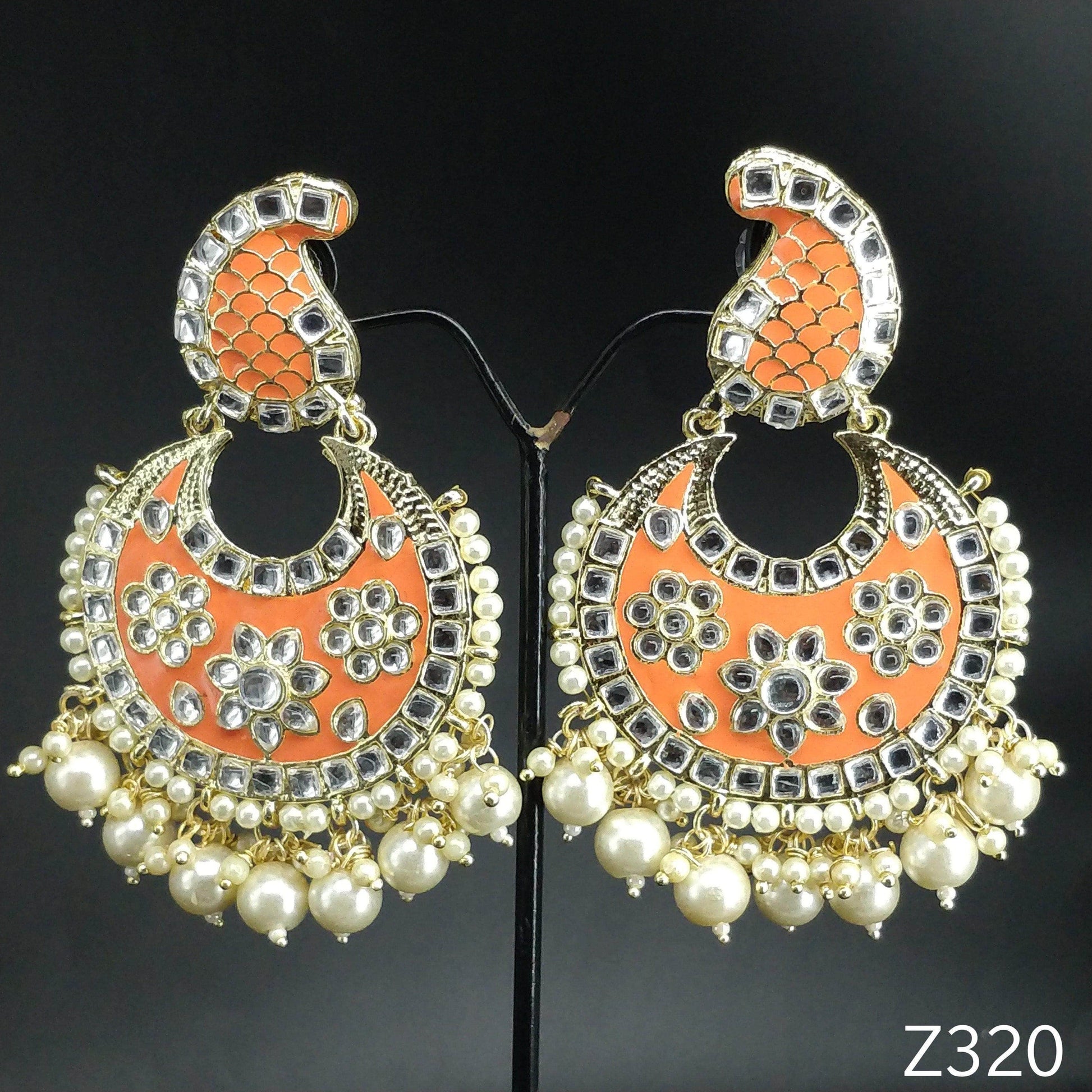 Kundan Meenakari & Pearl Earrings By Zevar - Zevar