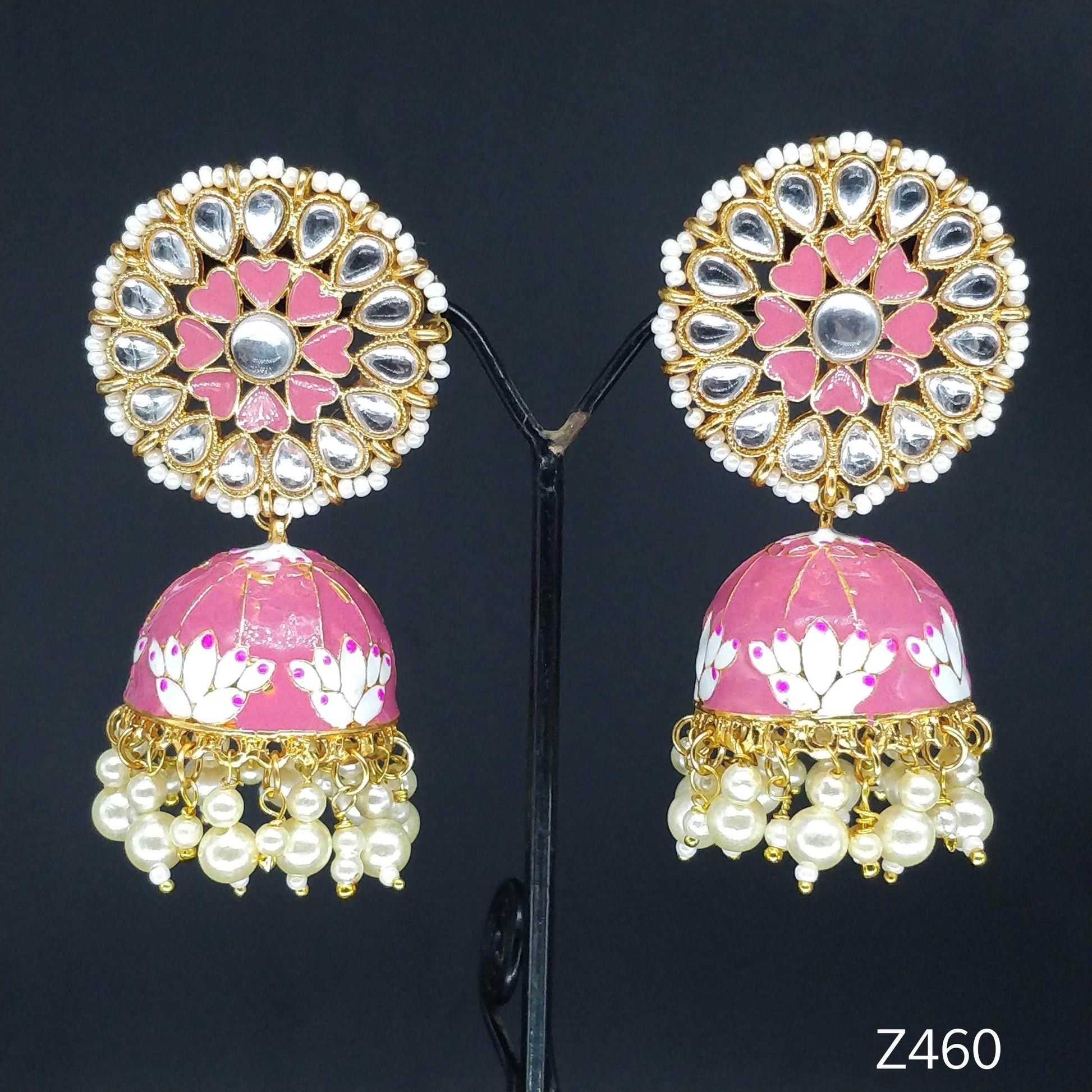 Kundan Pearl Earrings Jhumkas Design By Zevar - Zevar