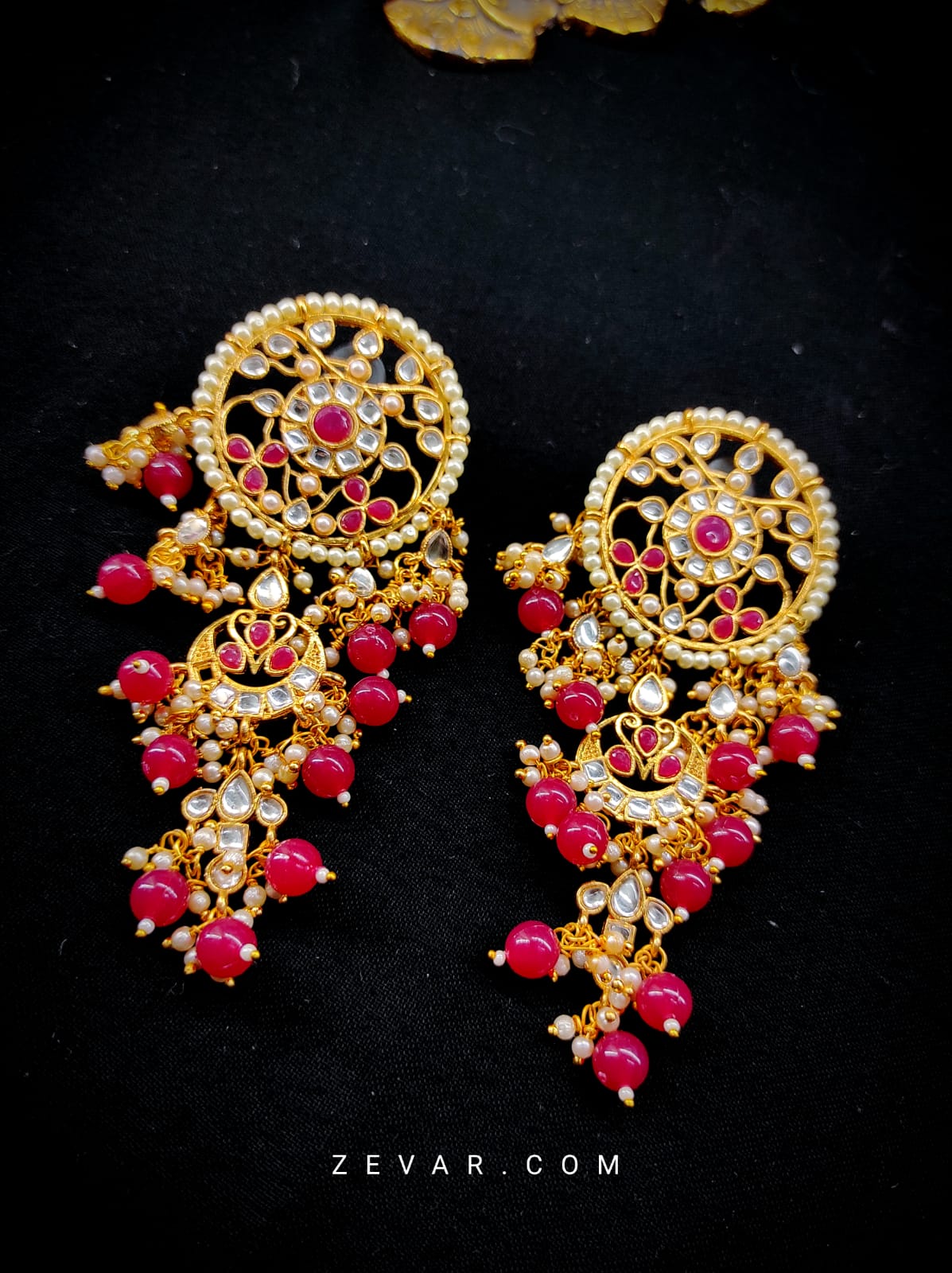 Zevar Red Gold Tone Kundan Earrings