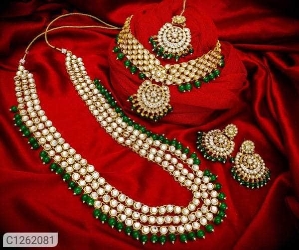 Semi bridal set with pearls kundan green - Zevar