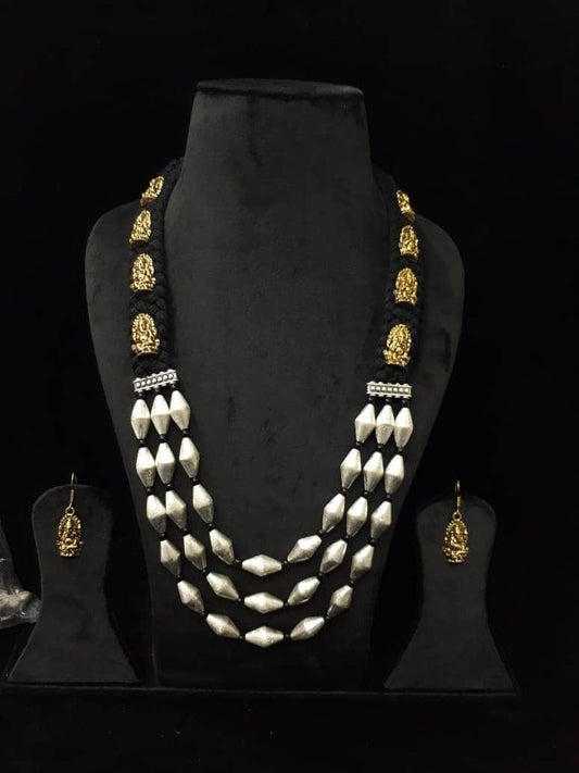 Zevar Temple necklace Beautifull Black+Gold Thread Long Kumkum Temple Necklace Set By Zevar.
