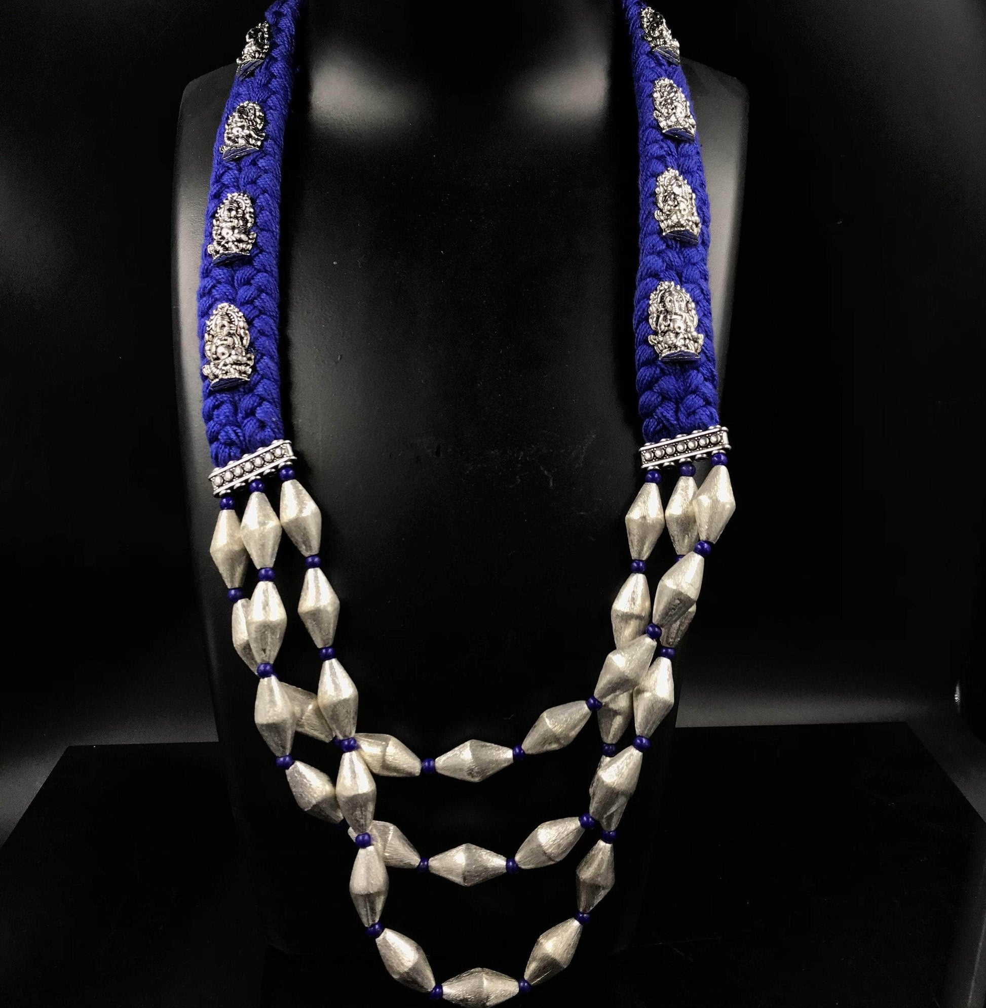 Zevar Temple necklace Beautifull Blue+Silver Thread Long Kumkum Temple Necklace Set By Zevar.
