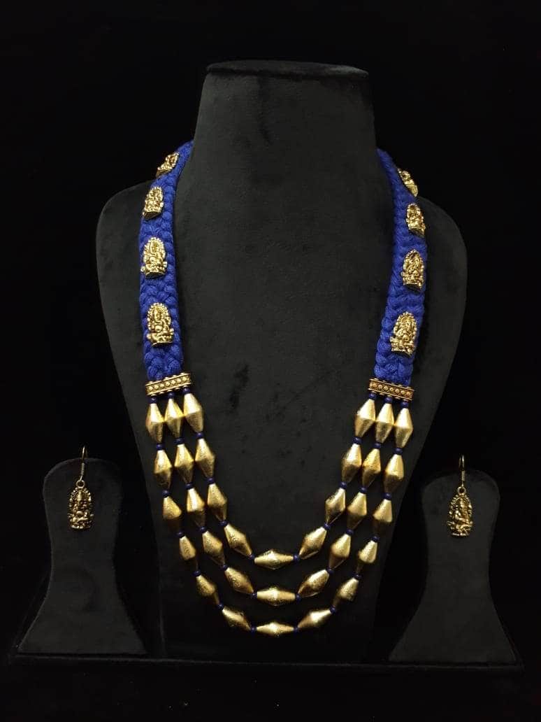 Zevar Temple necklace Beautifull Blue Thread Long Kumkum Temple Necklace Set By Zevar