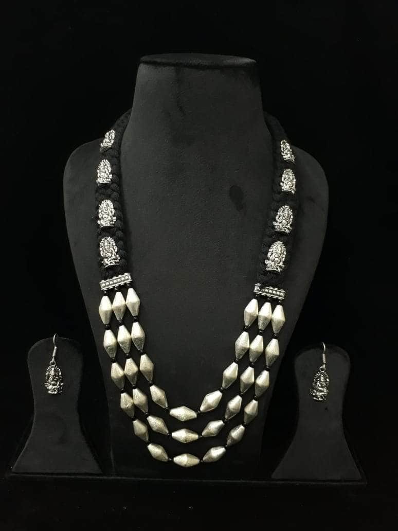 Zevar Temple necklace Thread Long Kumkum Black Temple Necklace Set By Zevar
