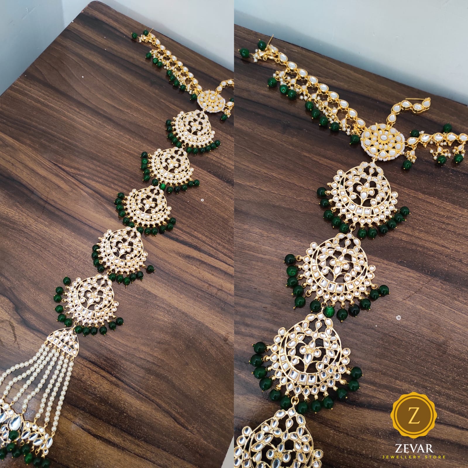 Zevar ZEVAR | Traditional Gold Plated Pearl & Kundan Studded Bridal Wedding Hair Braid Choti3