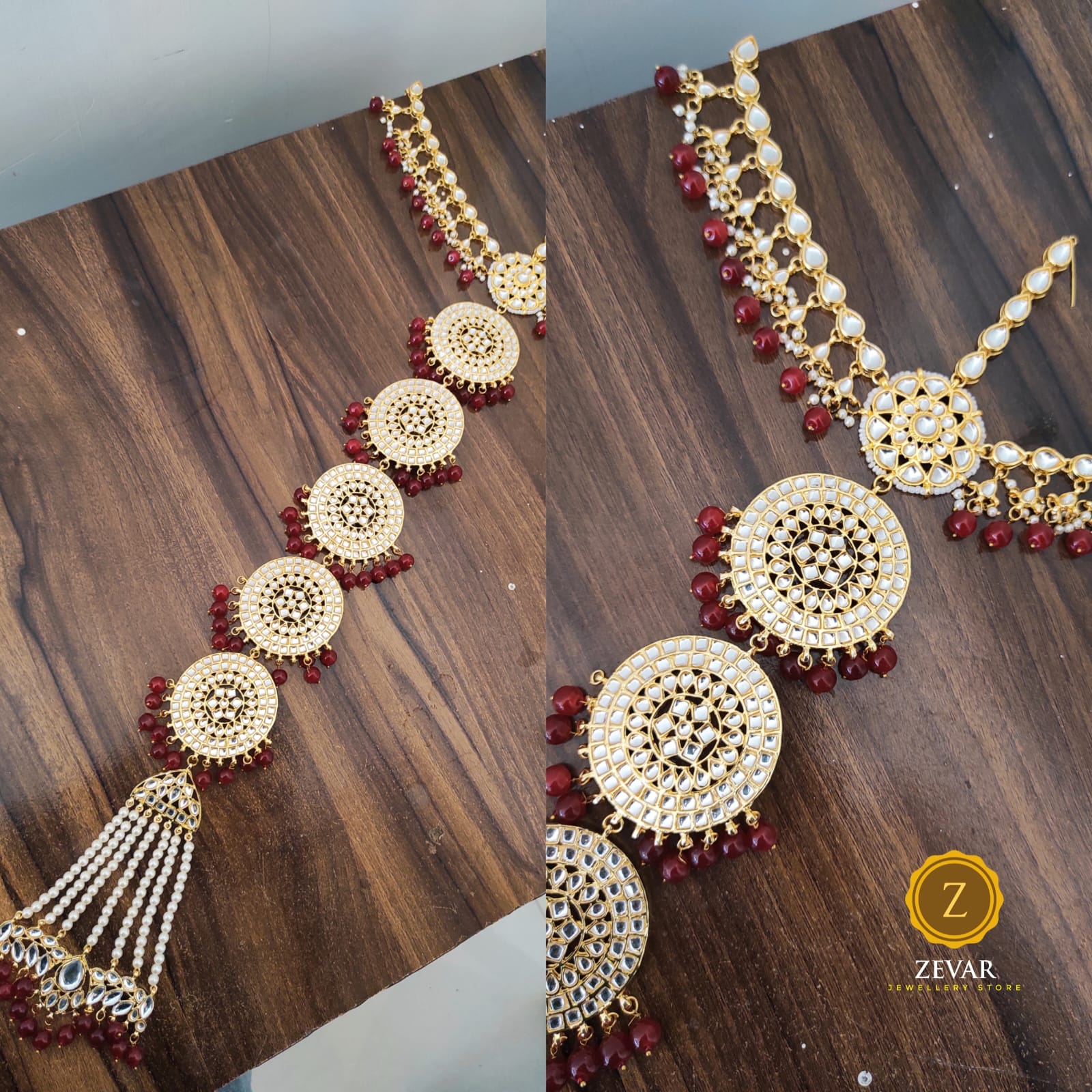 Zevar ZEVAR | Traditional Gold Plated Pearl & Kundan Studded Bridal Wedding Hair Braid Choti4