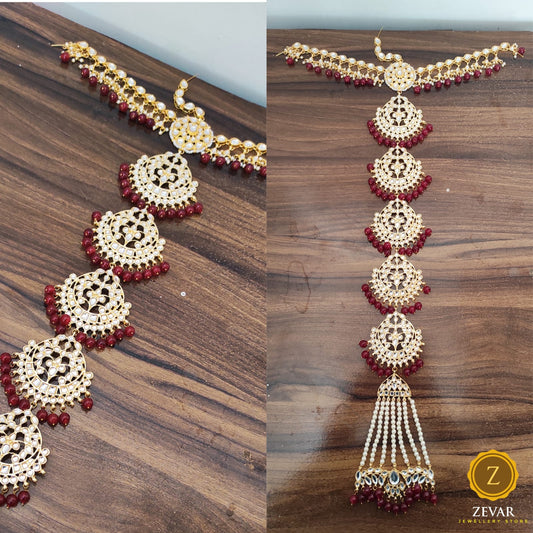 Zevar ZEVAR | Traditional Gold Plated Pearl & Kundan Studded Bridal Wedding Hair Braid Choti4